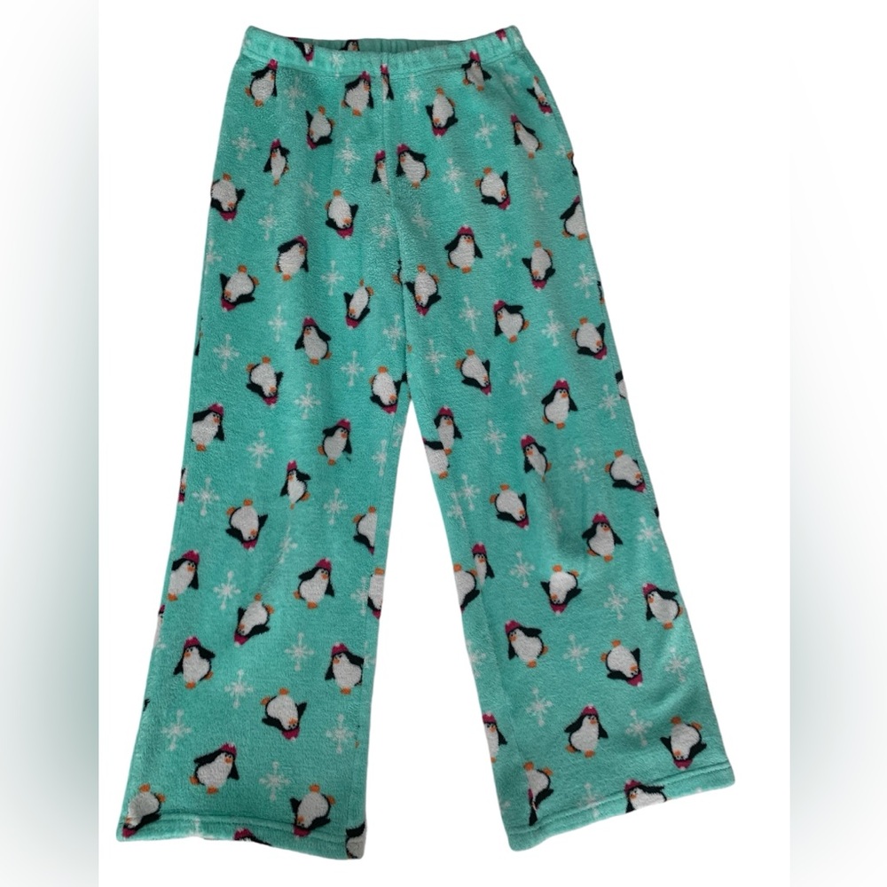 Kim Rogers Intimates Pajama Bottoms Women's Size S Green Fleece Pants Penguins